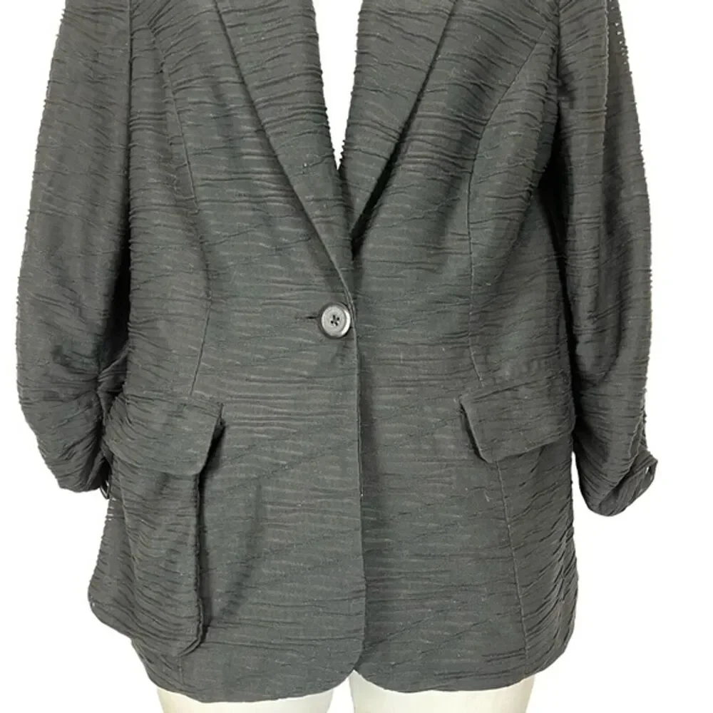 Chicos Black Stretch Knit Lined Suit Jacket Career Office 3/4 Sleeve Blazer 0 S